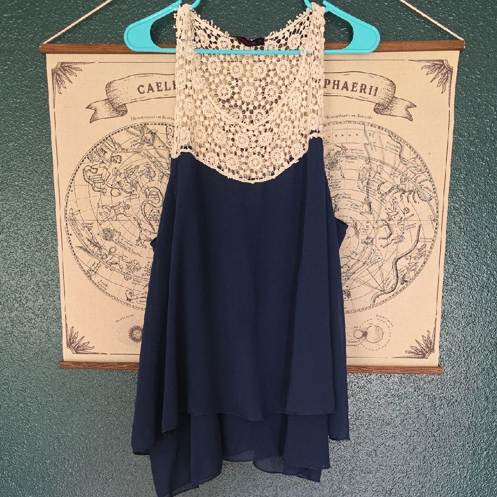 Macrame/Navy Sheer Tank Top